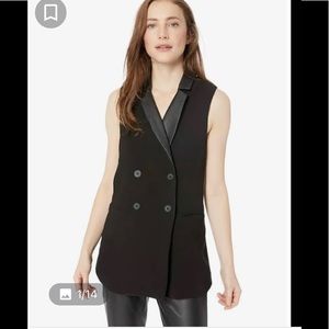 NWT BCBGeneration Womens Faux Leather Trim Vest Tuxedo Vest Blk Top Sz XS R:$118